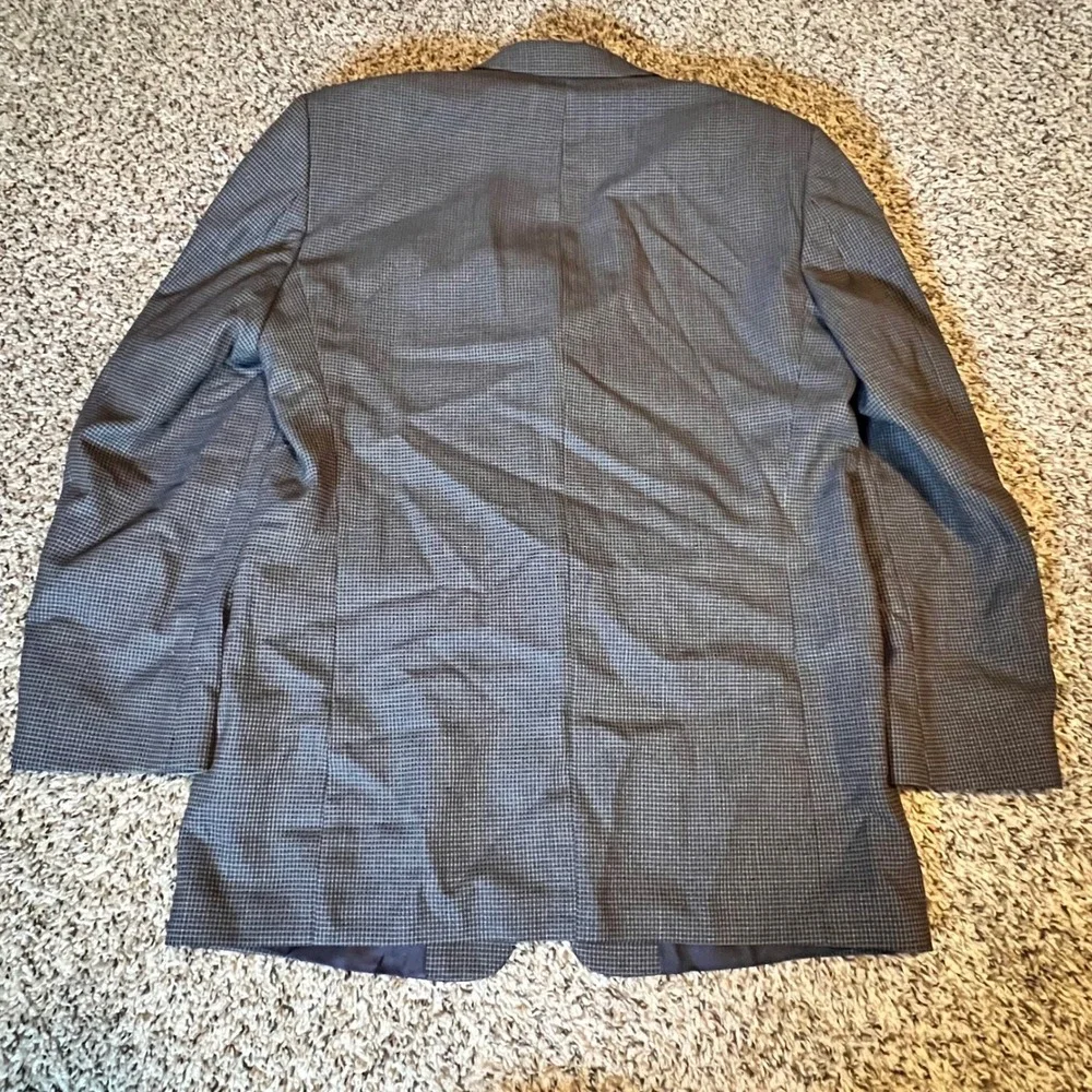 Calvin Klein Mens Grey‎ Wool Micro Check 3 Button Blazer Jacket No Size Listed.